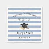 Serviette En Papier Paper Napkins Blue & White Stripe Graduate 2026 (Devant)