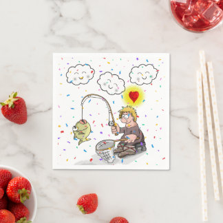 Serviette En Papier Paper Napkins, Fisherman Fishing Fish Clouds