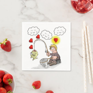 Serviette En Papier Paper Napkins, Fisherman Fishing Fish Clouds
