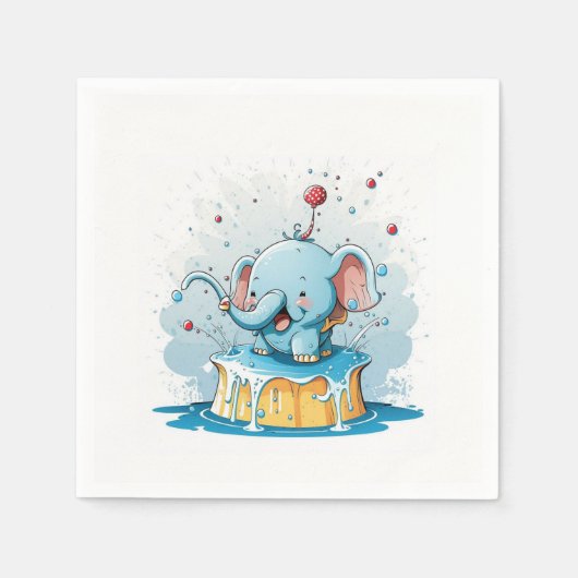 Serviette En Papier Paper Napkins Happy Blue Elephant  (Devant)