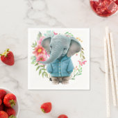 Serviette En Papier Paper Napkins Happy Blue Elephant Floral (En situation)
