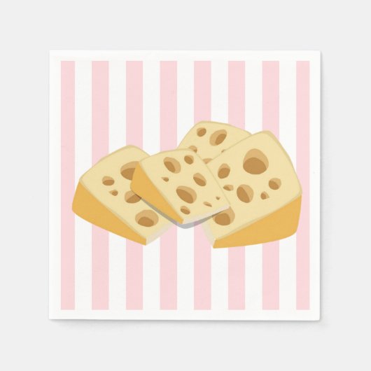 Serviette En Papier Paper Napkins Pink & White Stripe Cheese  (Devant)