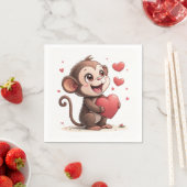 Serviette En Papier Paper Napkins Valentine's Day Monkey Red Hearts (En situation)