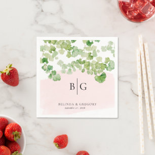Serviette En Papier Papeterie de mariage aquarelle verdure rose poudré