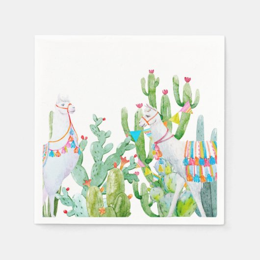 Serviette En Papier Papier à cocktails Napkin Boho Llama Bohemian Cact (Devant)