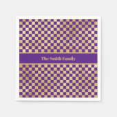 Serviette En Papier Papier À damiers en or violet Napkin (Devant)