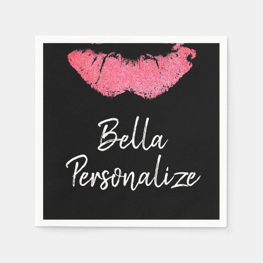Serviette En Papier Papier à lèvres rose tache à lèvres noir et blanc (Devant)