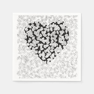 Serviette En Papier Papier à motif de feuilles de cœur noir abstrait N