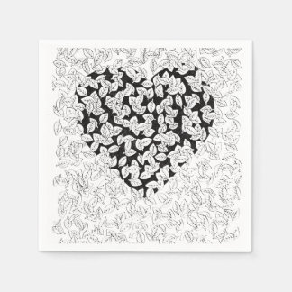 Serviette En Papier Papier à motif de feuilles de cœur noir abstrait N