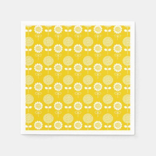 Serviette En Papier Papier à motifs floraux jaune et blanc (Devant)