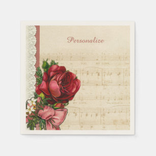 Serviette En Papier Papier à Musique Fleurs et Dentelle Personnaliser 