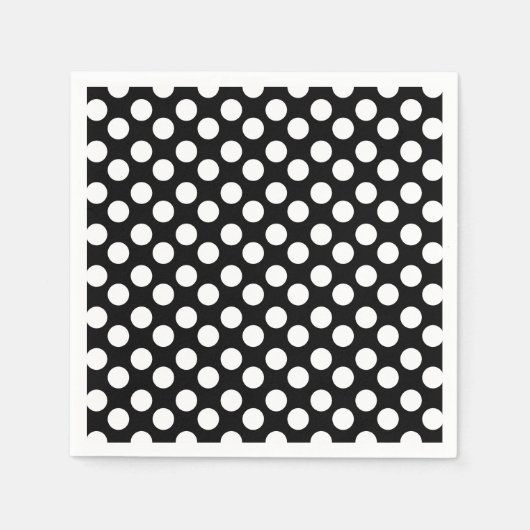 Serviette En Papier Papier à points Polka noir et blanc (Devant)