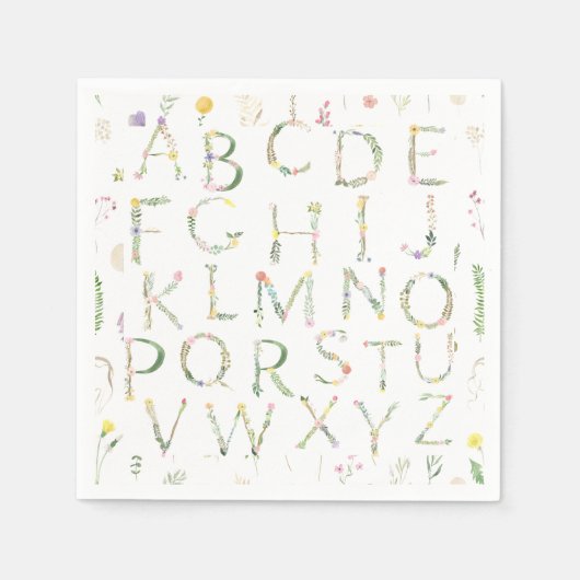 Serviette En Papier Papier Alphabet Floral Aquarelle (Devant)