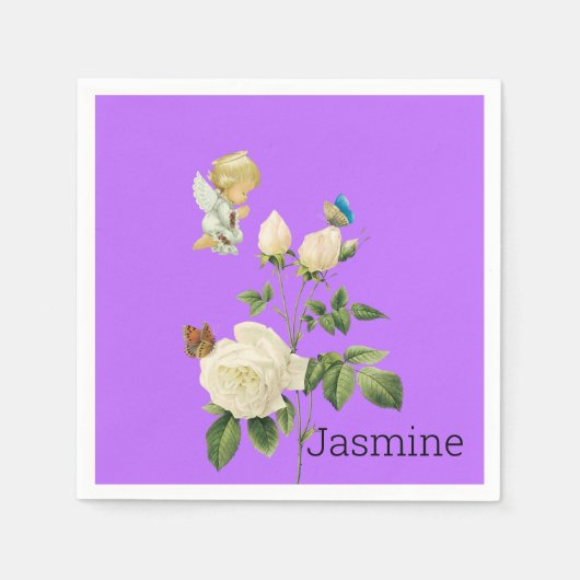 Serviette En Papier Papier, Ange Floral Violet (Devant)