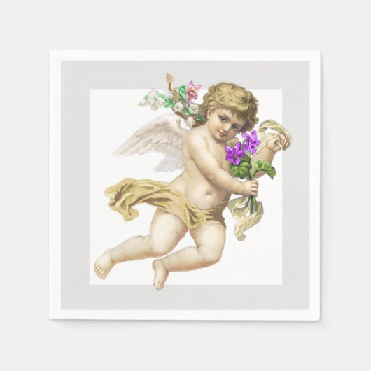 Serviette En Papier Papier Angel Cherub Gris Or Napkin (Devant)