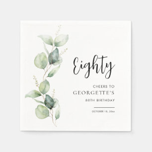 Serviette En Papier Papier aquarelle 80e anniversaire Eucalyptus