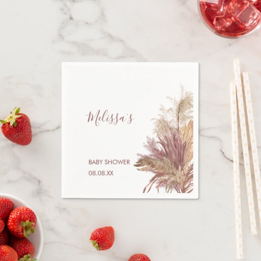 Serviette En Papier Papier Aquarelle Pampas Grass Mauve rose (En situation)