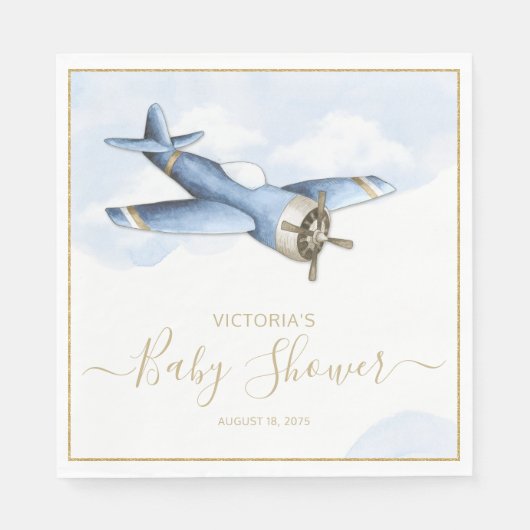 Serviette En Papier Papier Baby shower avion vintage (Devant)