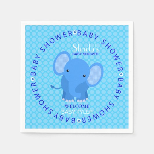 Serviette En Papier Papier Baby shower bleu éléphant (Devant)