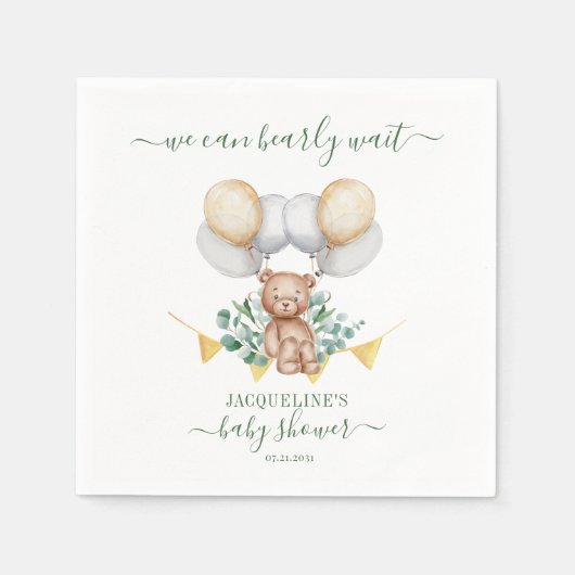 Serviette En Papier Papier Baby shower Botanique Eucalyptus Ours (Devant)