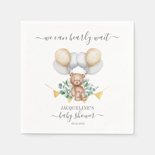 Serviette En Papier Papier Baby shower Botanique Eucalyptus Ours (Devant)