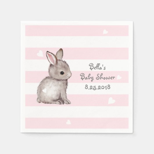 Serviette En Papier Papier Baby shower Bunny Pink Stripes (Devant)