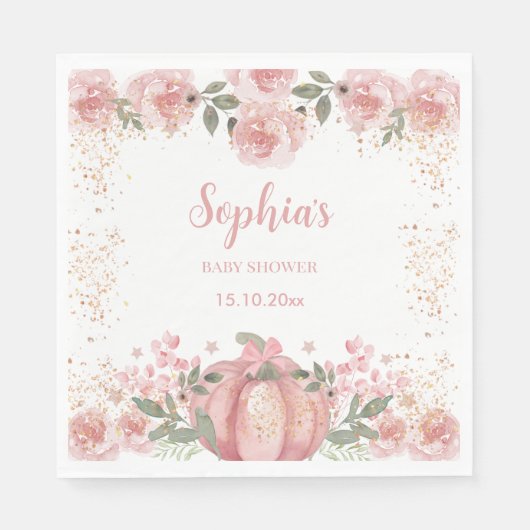 Serviette En Papier Papier Baby shower Citrouille rose floral (Devant)