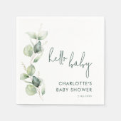 Serviette En Papier Papier Baby shower de script Eucalyptus aquarelle (Devant)