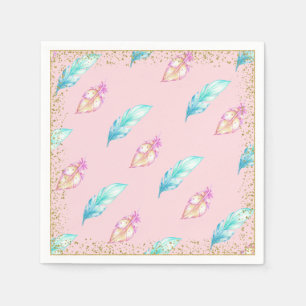 Serviette En Papier Papier Baby shower en plumes Boho