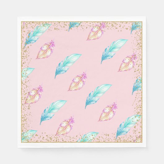 Serviette En Papier Papier Baby shower en plumes Boho (Devant)