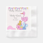 Serviette En Papier Papier Baby shower Fille à cigogne rose (Devant)