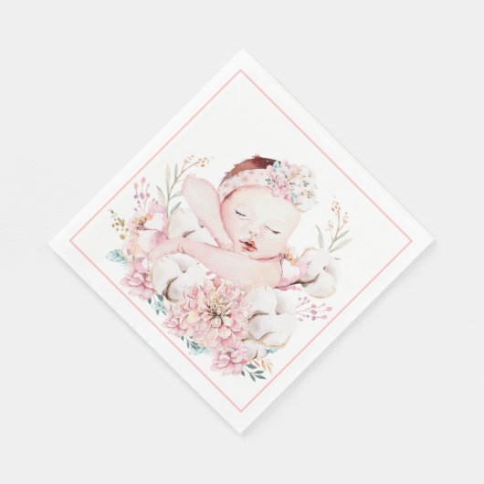 Serviette En Papier Papier Baby shower Fille Aquarelle (Coin)