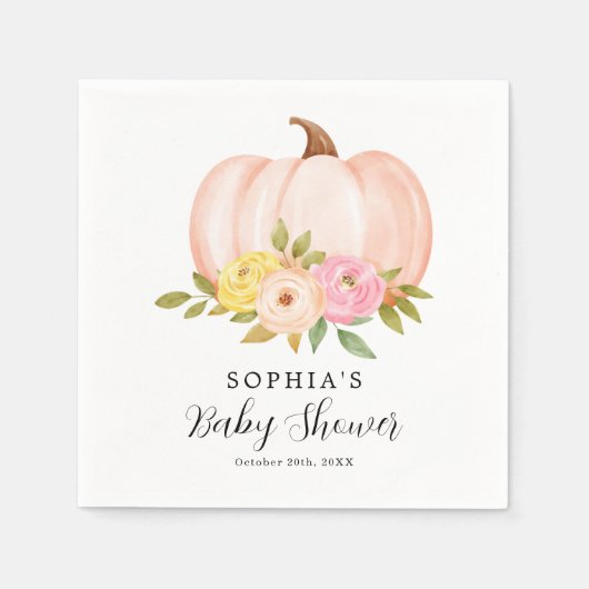 Serviette En Papier Papier Baby shower fille Citrouille rose (Devant)