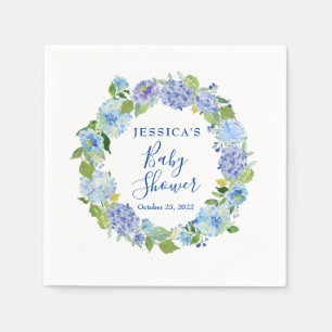 Serviette En Papier Papier Baby shower Floral bleu clair Hydrangea
