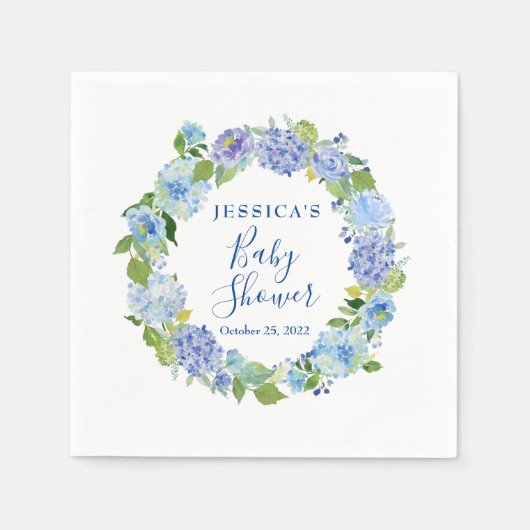 Serviette En Papier Papier Baby shower Floral bleu clair Hydrangea (Devant)