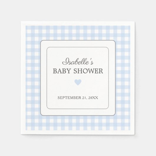 Serviette En Papier Papier Baby shower  Garçon bleu En vichy (Devant)