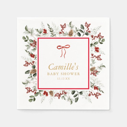 Serviette En Papier Papier Baby shower hiver verdoyant (Devant)
