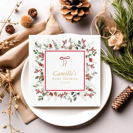 Serviette En Papier Papier Baby shower hiver verdoyant