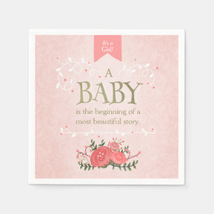 Serviette En Papier Papier Baby shower livre de conte Napkin rose fill