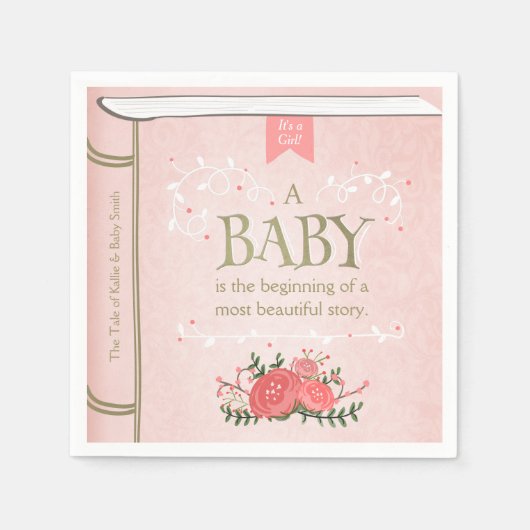 Serviette En Papier Papier Baby shower livre de conte Napkin rose fill (Devant)