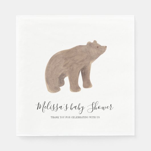 Serviette En Papier Papier Baby shower Ours animal forestier (Devant)