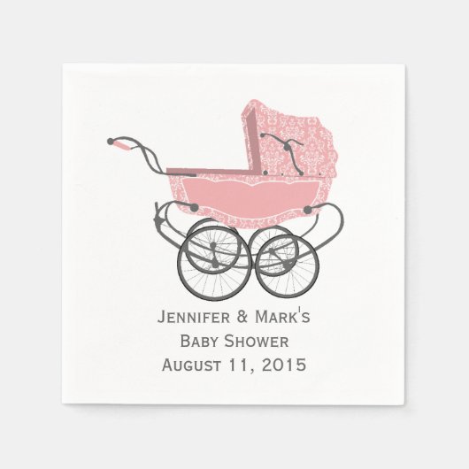 Serviette En Papier Papier Baby shower Pink Pram personnalisé serviett (Devant)
