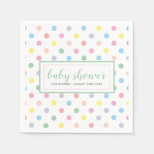 Serviette En Papier Papier Baby shower Pois Pastel doux (Devant)