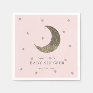 Serviette En Papier Papier Baby shower rose pâle Lune & Étoiles