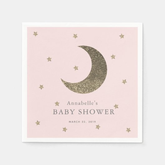 Serviette En Papier Papier Baby shower rose pâle Lune & Étoiles (Devant)