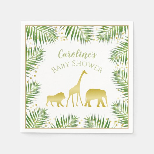 Serviette En Papier Papier Baby shower Safari moderne serviettes en or (Devant)