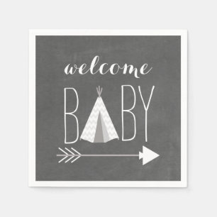 Serviette En Papier Papier Baby shower Tipi blanc