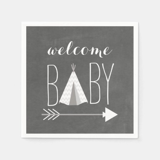 Serviette En Papier Papier Baby shower Tipi blanc (Devant)