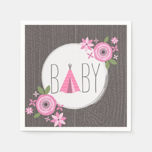 Serviette En Papier Papier Baby shower Tipi rose Napkin (Devant)