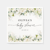 Serviette En Papier Papier Baby shower vert Roses blanches (Devant)